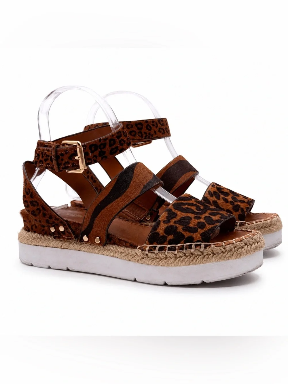 Franco Sarto A-Calvin Leopard Print Platform Espadrille Sandals Ankle Strap